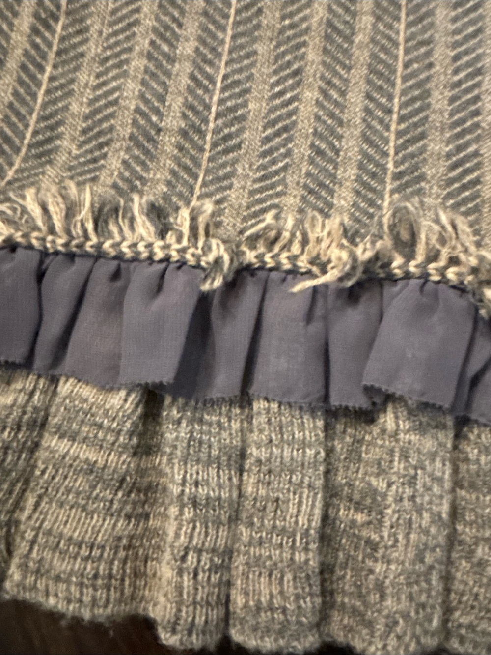 Bryan Bradley wool blend herringbone knit pattern ruffled fringe hem skirt-xs - Picture 3 of 6